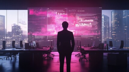 Poster - a futuristic business planning concept with holographic technology and data visualization. copy spac
