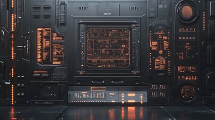 Poster - a futuristic teamwork setup with holographic data visualizations and a touch-screen display. copy sp