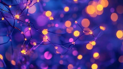 Wall Mural - abstract glowing branches with bokeh lights, purple and orange hues.