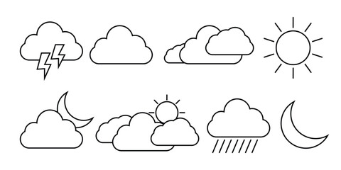 weather and meteorology editable stroke outline icons set isolated on white background flat vector i