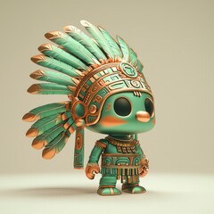 Wall Mural - 3D Render of a Mayan-Inspired Robot Wearing a Headdress