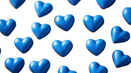 Wall Mural - Pattern of blue heart-shaped chocolates on transparent background