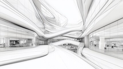 Poster - futuristic architectural design featuring a white interior and flowing lines creating an open and ai
