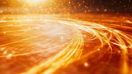 Poster - Abstract Background with Flowing Orange Lines and Golden Bokeh Light Effect