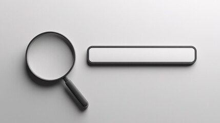 Poster - 3d illustration of a magnifying glass pointing a blank search bar, symbolizing online research and website navigation