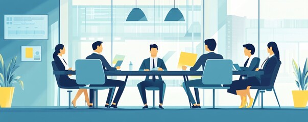 Aufkleber - Business team meeting at a table, discussing a project, and collaborating on ideas for a successful business strategy while holding documents