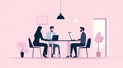Poster - Business team gathered in their office meeting room for a laptop-enabled meeting