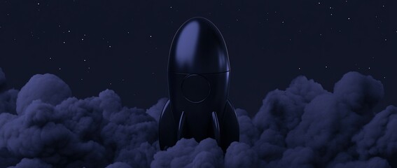 Wall Mural - dark rocket launching through smoky clouds at night.