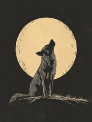 Leinwandbilder - Minimalist wolf silhouette howling at a full moon in a serene night sky with ample space for personal text. Generative AI