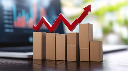 Aufkleber - Red arrow pointing up over increasing stacked bars chart