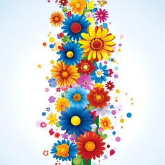 Wall Mural - Colorful flower arrangement on light blue background. Floral design, wallpaper or greeting card.