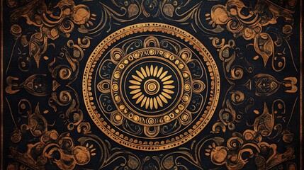 Aufkleber - Vintage feel: mandala with golden floral pattern on black background