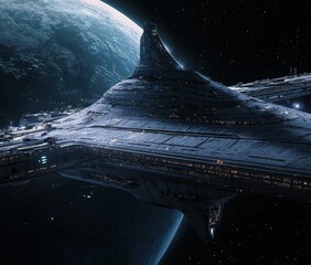 Wall Mural - huge spaceship in space. ai.