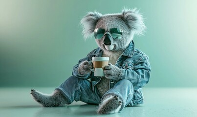 Canvas Print - A koala wearing denim. AI.