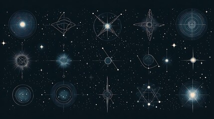 Canvas Print - Abstract space objects graphic design, constellations, galaxy illustration