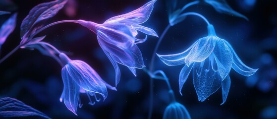 Poster - Glowing flowers in the dark. AI.