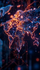 Poster - Digital World Map with Connection Lines and Global Communication Network