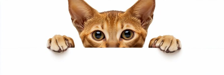 Canvas Print - Curious ginger cat peeking over white banner.