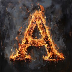Aufkleber - Creative illustration of a burning letter a painted with oil on a dark grunge background