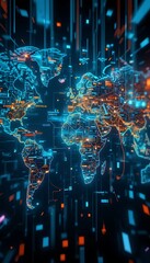 Poster - World Map Digital Network Connection with Glowing Circuit Board Design