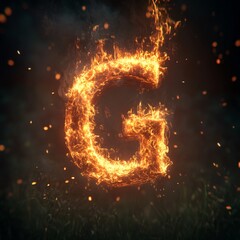 Aufkleber - Glowing letter g emitting sparks amidst smoke against a dark backdrop