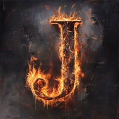 Aufkleber - Burning letter j on dark grunge textured background