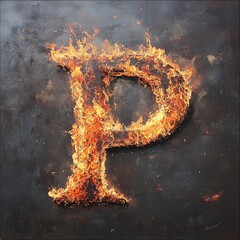 Aufkleber - Flames creating the letter p ablaze against a dark, textured backdrop