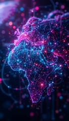 Poster - Connected World Map with Glowing Network Lines and Points Design