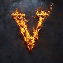 Aufkleber - Flaming letter v against a dark grunge backdrop, ideal for adding a fiery element to any project