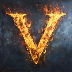Aufkleber - The letter v burning fiercely against a dark grunge background, perfect for concepts about fire, danger, and power