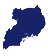 Wall Mural - silhouette map of uganda with capital city name
