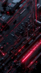 Poster - Futuristic Black and Red Abstract Technology Pattern for Modern Design