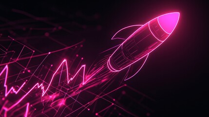Poster - Illuminated rocket soaring above ascending business success charts