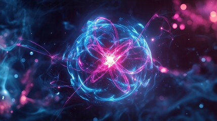 Aufkleber - Abstract blue and pink energy sphere glowing on a dark background with energy trails