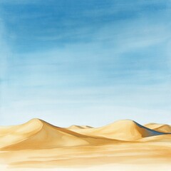 Poster - Golden sand dunes under a clear blue sky captured in minimal watercolor artwork. Generative AI