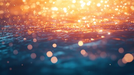 Poster - Sunset reflecting golden bokeh on a water surface