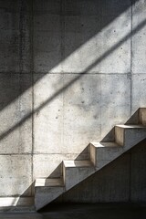 Poster - Sun shining through a window and casting shadows on a concrete staircase and wall