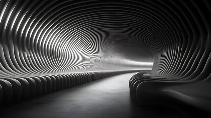 Wall Mural - Abstract futuristic tunnel, gray walls, light at end, concrete floor, architectural design, for sci-fi backgrounds.