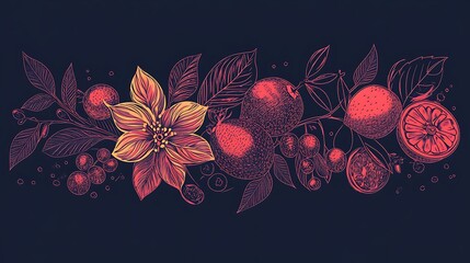 Wall Mural - Decorative citrus and flower graphic design