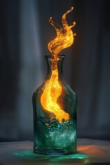 Aufkleber - Golden fire wisp escaping from a glass bottle filled with blue liquid