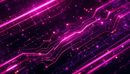 Poster - Futuristic Circuit Board Glowing Pink Represents Technology and Data Flow