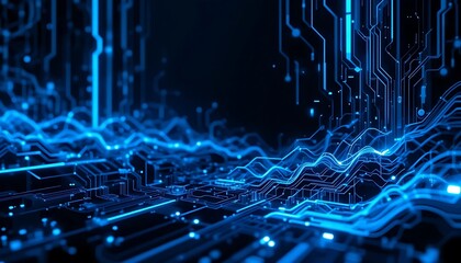 Poster - Glowing Blue Circuit Board Network Technology with Abstract Data Flow