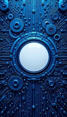 Poster - Detailed Blue Circuit Board Design with Central White Sphere Element