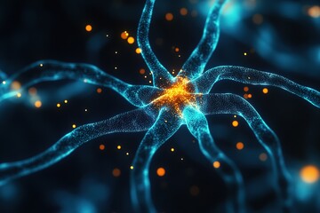 Fototapete - Neural network connection and communication