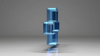 Poster - blue glass plus sign floating gracefully on a reflective surface, symbolizing addition, positivity, 