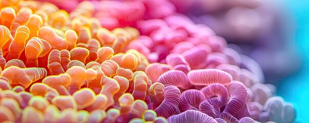 Aufkleber - Coral reefs microscopic concept. Vibrant coral reef displaying colorful, intricate patterns under the sea.
