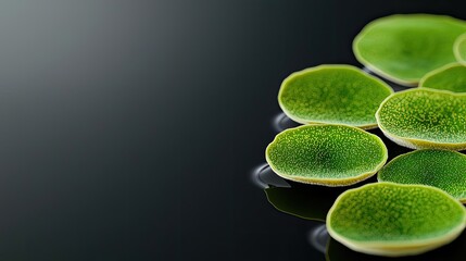 Poster - Marine life microscopic idea. Lush green plants floating on the surface of water, creating a serene and calming scene.
