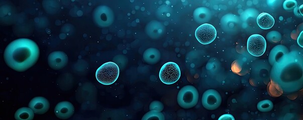 Poster - Microscopic ocean life idea. Microscopic view of cells, showcasing intricate biological structures in a dark background.