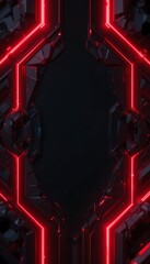 Poster - Futuristic Abstract Frame with Red Neon Glow and Dark Geometric Shapes