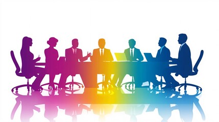 Aufkleber - Business professionals in silhouette gathered around a table for a meeting